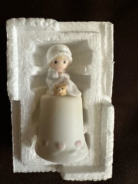 Precious Moments Love Covers All Porcelain Figurine Bell White and Pink Accents